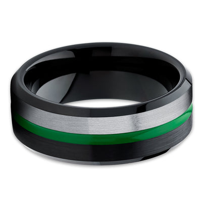 Green Tungsten Ring - Black Tungsten Ring - Black Wedding Ring - Green Wedding Band - Ring