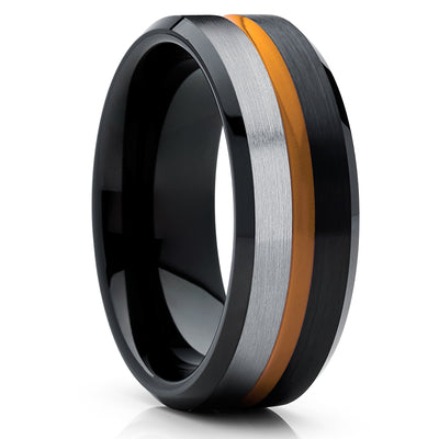 Black Wedding Ring - Orange Tungsten Wedding Ring - Orange Wedding Band - Tungsten Wedding Ring