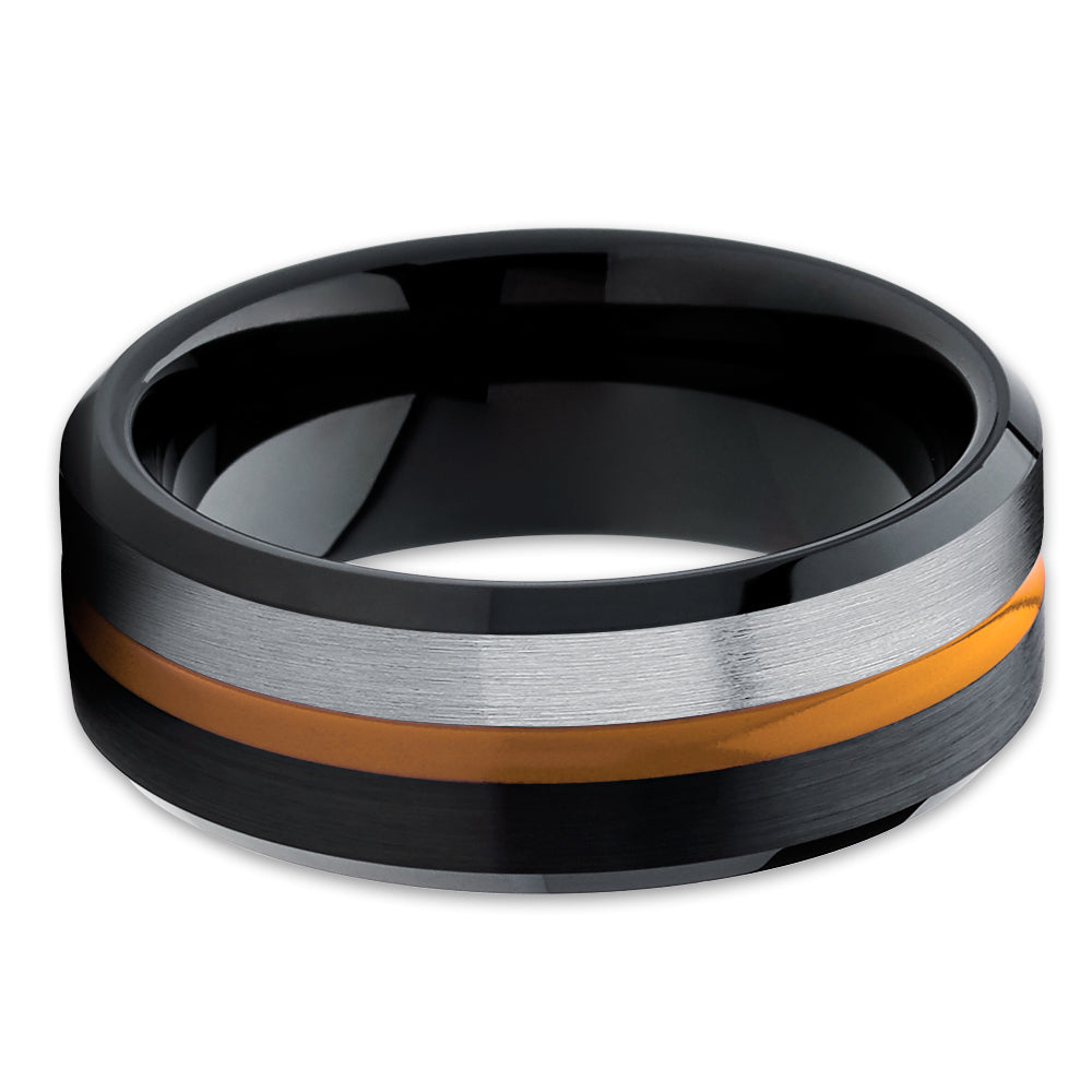 Black Wedding Ring - Orange Tungsten Wedding Ring - Orange Wedding Band - Tungsten Wedding Ring