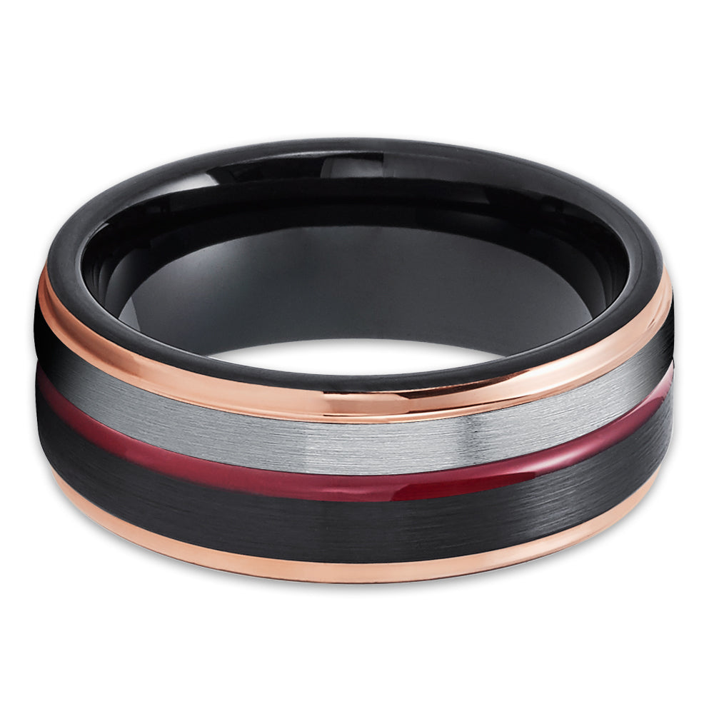 Maroon Wedding Ring - Tungsten Wedding Ring - Maroon Wedding Band - Rose Gold Ring