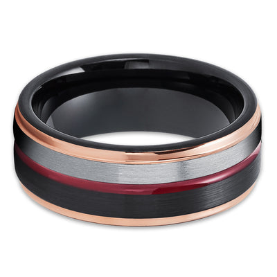 Maroon Wedding Ring - Tungsten Wedding Ring - Maroon Wedding Band - Rose Gold Ring