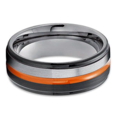 Orange Wedding Ring - Gunmetal Wedding Band - Black Tungsten Ring - Tungsten Wedding Ring - Orange