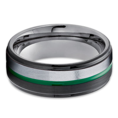 Green Wedding Ring - Green Tungsten Ring - Black Wedding Ring - Tungsten Wedding Ring - Gunmetal