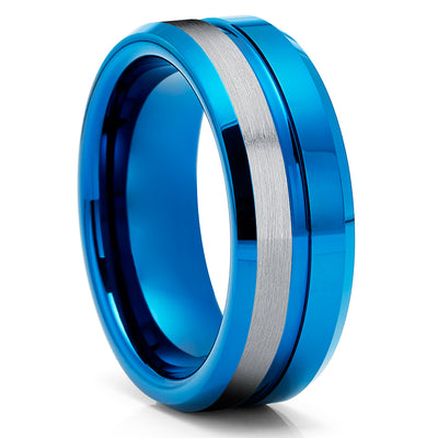 Blue Tungsten Wedding Ring - 8mm Wedding Ring - Blue Tungsten Ring - Blue Ring