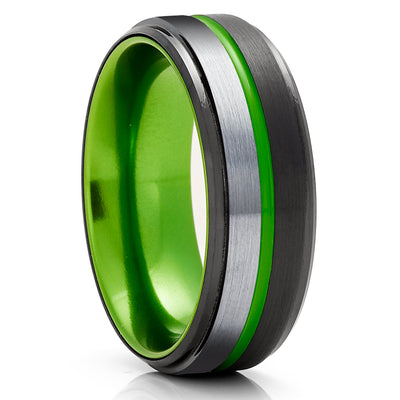 Black Wedding Ring - Green Tungsten Ring - Tungsten Wedding Band - Man's Ring - Woman's