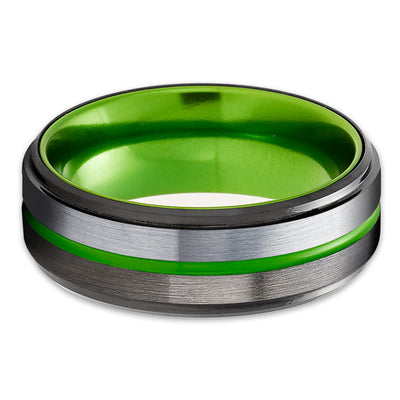 Gunmetal Wedding Ring - Green Wedding Band - Tungsten Wedding Ring - Green Wedding Band