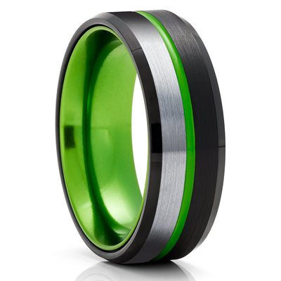 Green Wedding Ring - Black Wedding Ring - Green Ring - Tungsten Carbide Ring - Green Ring