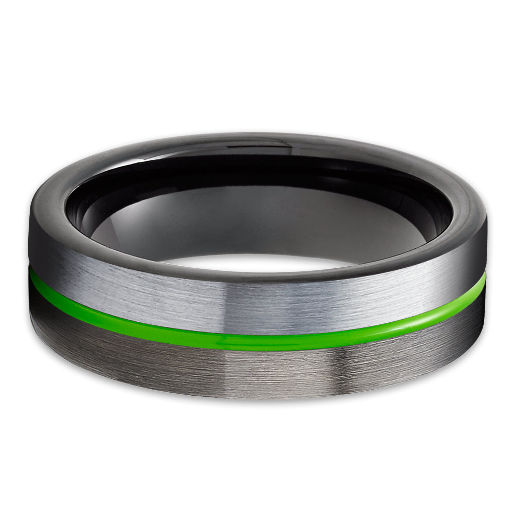 Gunmetal Wedding Ring - Black Tungsten Ring - Tungsten Wedding Band - Green Wedding Ring