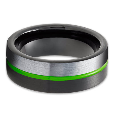 Green Tungsten Wedding Ring - Black Wedding Ring - Black Tungsten Ring - Green Ring