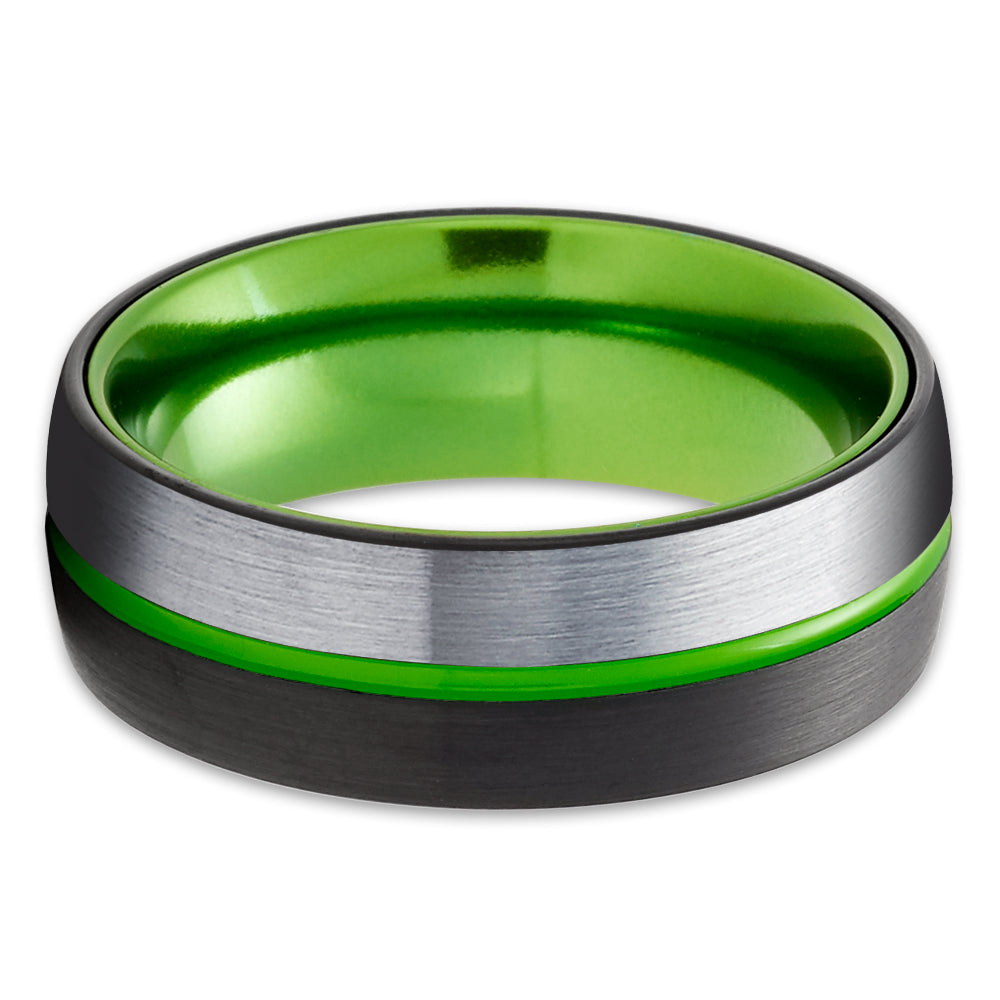 Black Wedding Ring - Green Tungsten Ring - Tungsten Wedding Ring - Green Tungsten Band