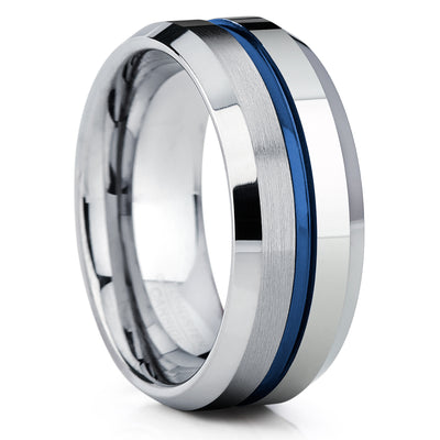 Blue Tungsten Ring - Silver Wedding Ring - Blue Wedding Band - Tungsten Wedding Band