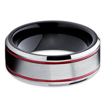 Red Tungsten Wedding Ring - Black Wedding Ring - Tungsten Wedding Ring - Black Ring - Wedding Band