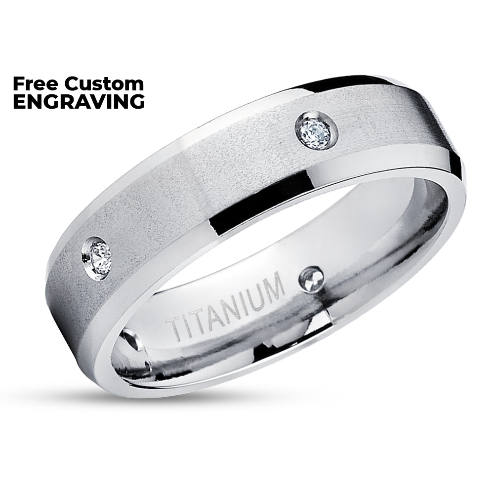 Diamond Wedding Ring - Titanium wedding Ring - White Diamond Ring - Wedding Band