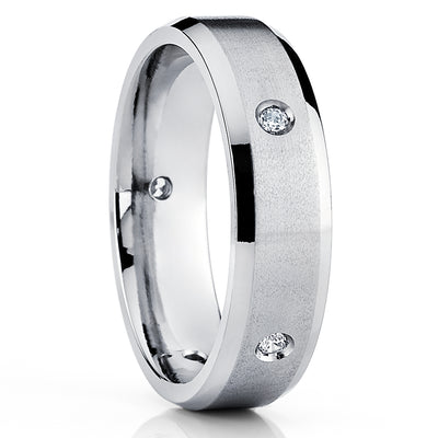 Diamond Wedding Ring - Titanium wedding Ring - White Diamond Ring - Wedding Band