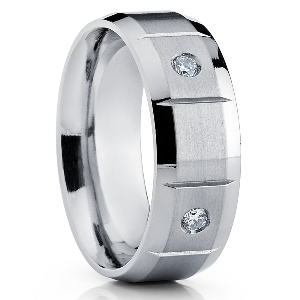 Diamond Wedding Ring - White Diamond Ring - Titanium Wedding Ring - Wedding Band - Ring