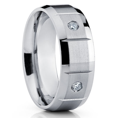 Diamond Wedding Ring - White Diamond Ring - Titanium Wedding Ring - Wedding Band - Ring