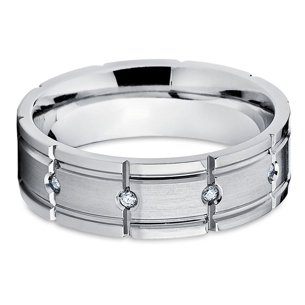 Titanium Wedding Ring - White Diamond Ring - Diamond Wedding Ring - Wedding Band - Ring