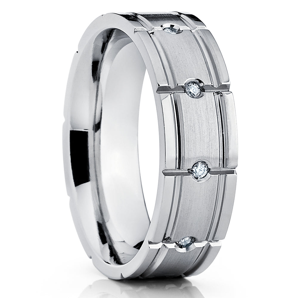 Titanium Wedding Ring - White Diamond Ring - Diamond Wedding Ring - Wedding Band - Ring