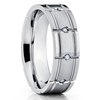 Titanium Wedding Ring - White Diamond Ring - Diamond Wedding Ring - Wedding Band - Ring