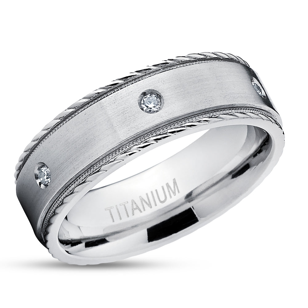 Diamond Wedding Band - Titanium Wedding Ring - Wedding Ring - Engagement Ring - Titanium