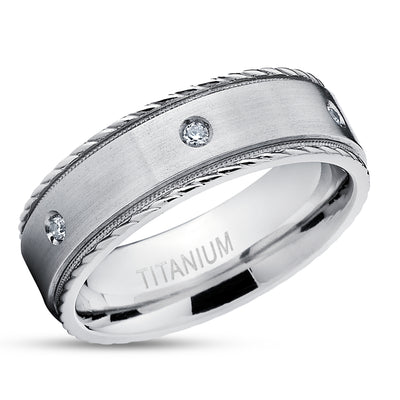 Diamond Wedding Band - Titanium Wedding Ring - Wedding Ring - Engagement Ring - Titanium