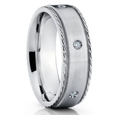 Diamond Wedding Band - Titanium Wedding Ring - Wedding Ring - Engagement Ring - Titanium
