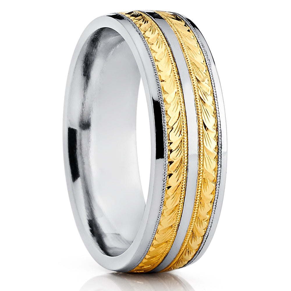 Yellow Gold Wedding Ring -14k Yellow Gold Ring - Titanium Wedding Ring - Anniversary Ring