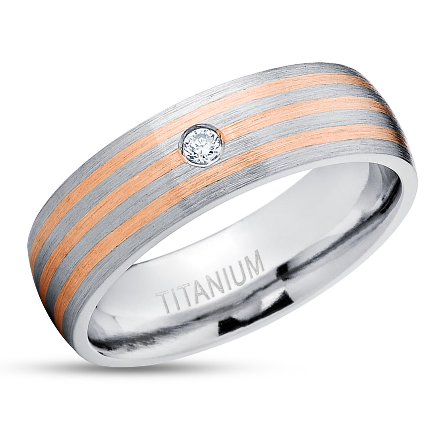 Man's Wedding Ring - Rose Gold Wedding Ring - Titanium Ring - Diamond Wedding Ring - 14k