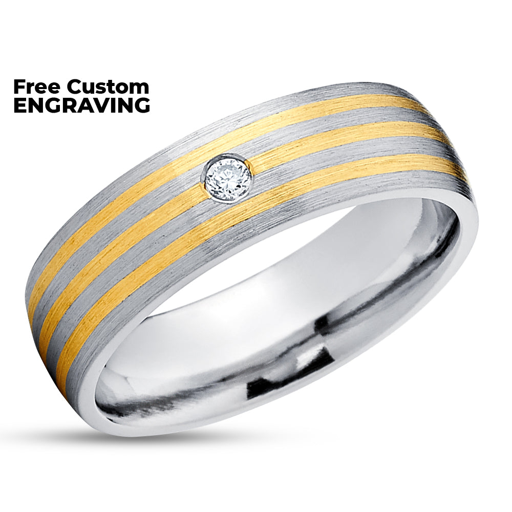 Yellow Gold Wedding Ring - Diamond Wedding Ring - Diamond - 14k Yellow Gold - Rings