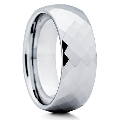 Tungsten Wedding Band - Silver Tungsten - Faceted - Tungsten Wedding Ring - Clean Casting Jewelry