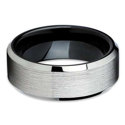 Black Tungsten Wedding Band - Tungsten Carbide Ring - Brushed - Silver - Clean Casting Jewelry
