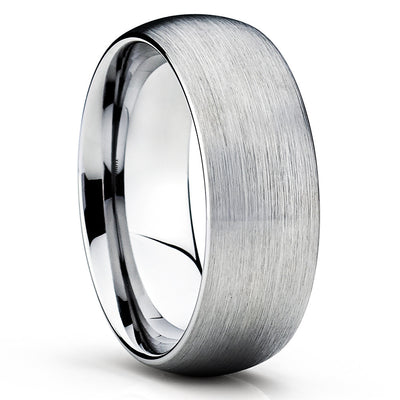 Gray Tungsten Wedding Band - Dome Tungsten Ring - Silver Tungsten Ring - Clean Casting Jewelry