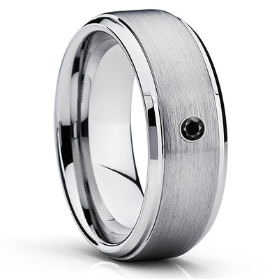 Tungsten Wedding Band - Silver Tungsten - Black Diamond Tungsten Ring - Clean Casting Jewelry