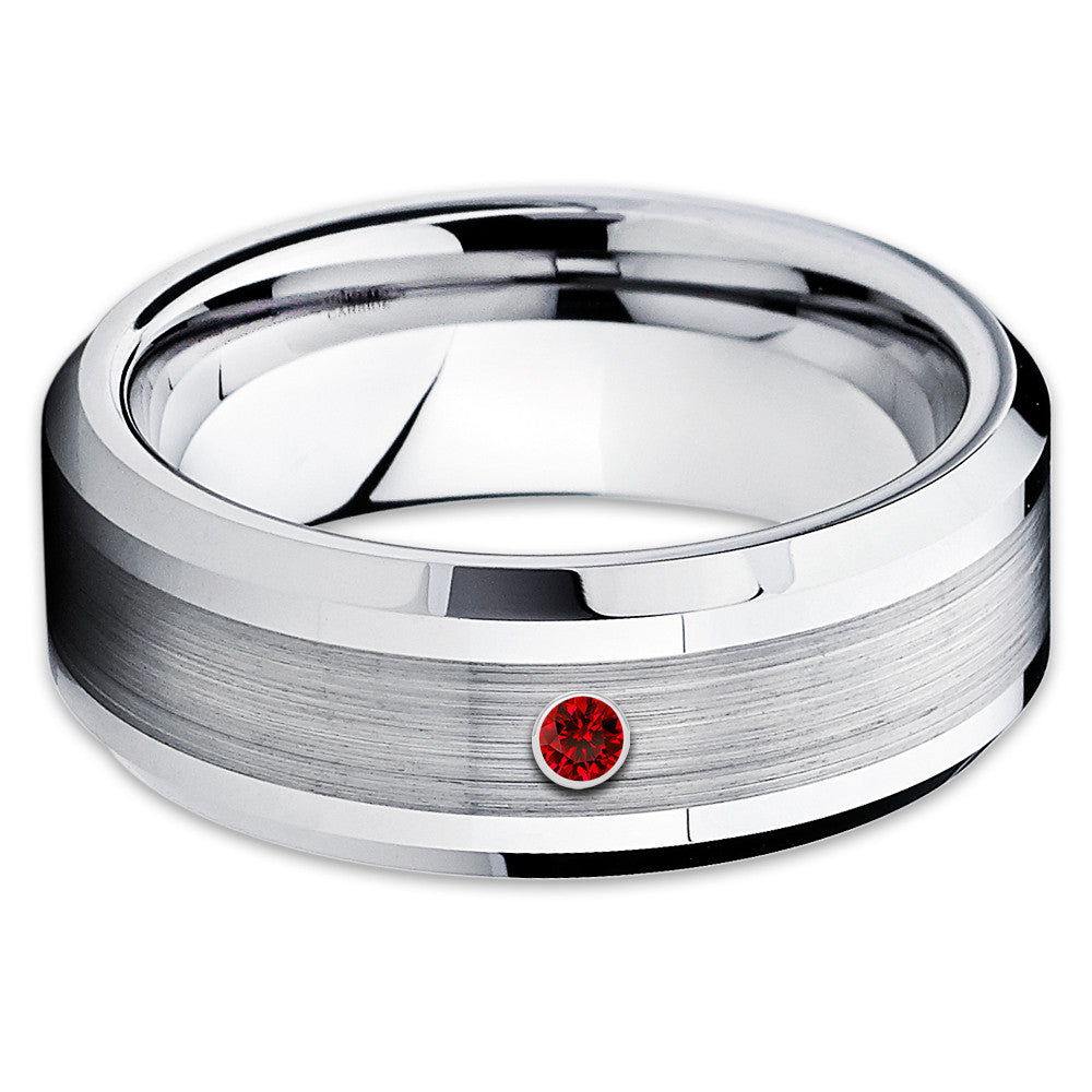 Ruby Tungsten Ring - Tungsten Wedding Band - Men's Wedding Band - Unisex - Clean Casting Jewelry