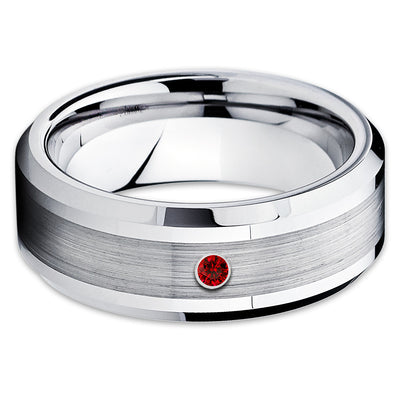Ruby Tungsten Ring - Tungsten Wedding Band - Men's Wedding Band - Unisex - Clean Casting Jewelry