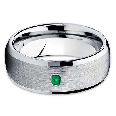 Emerald Tungsten Ring - Tungsten Wedding Band - 8mm Tungsten Ring - Clean Casting Jewelry
