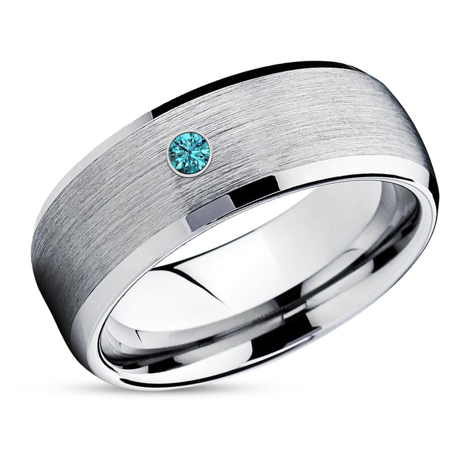 Blue Diamond Wedding Ring - Tungsten Wedding Ring - Man's Wedding Ring - 8mm Ring
