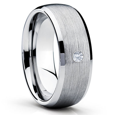 Tungsten Wedding Band - Silver Tungsten - White Diamond Ring - 8mm - Clean Casting Jewelry
