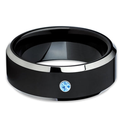 Black Tungsten Band - Aquamarine Tungsten Wedding Band - Black Tungsten Ring - Clean Casting Jewelry