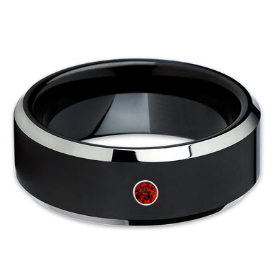 Black Tungsten Wedding Band - Ruby Tungsten Ring - Black Tungsten - Beveled - Clean Casting Jewelry
