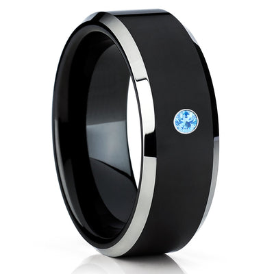 Black Tungsten Band - Aquamarine Tungsten Wedding Band - Black Tungsten Ring - Clean Casting Jewelry