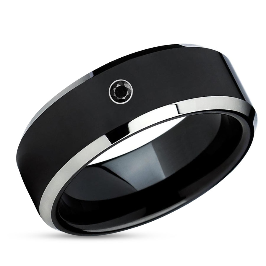 Black Tungsten Wedding Band - Black Diamond Ring - Black Tungsten Ring - Black Band