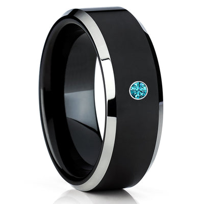 Blue Diamond Tungsten Ring - Black Wedding Band - Tungsten Wedding Band - Clean Casting Jewelry