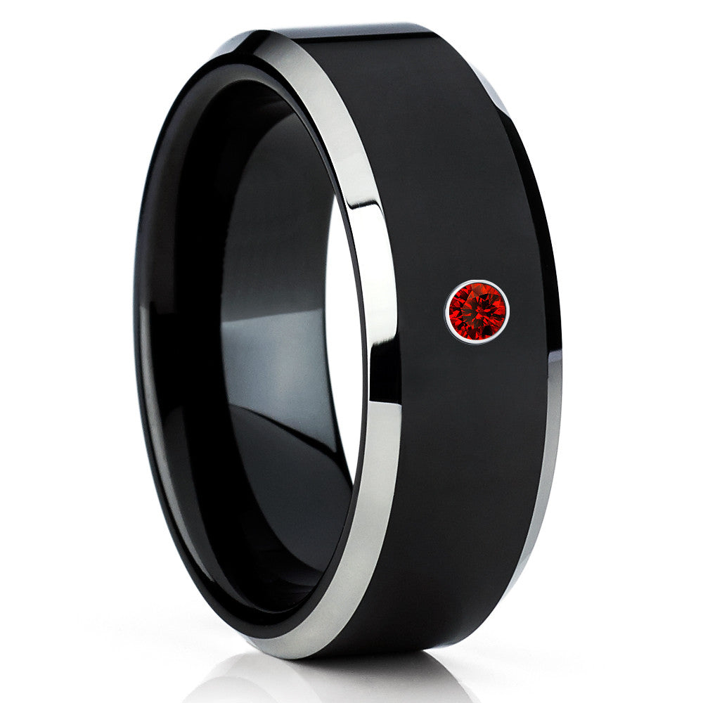 Black Tungsten Wedding Band - Ruby Tungsten Ring - Black Tungsten - Beveled - Clean Casting Jewelry