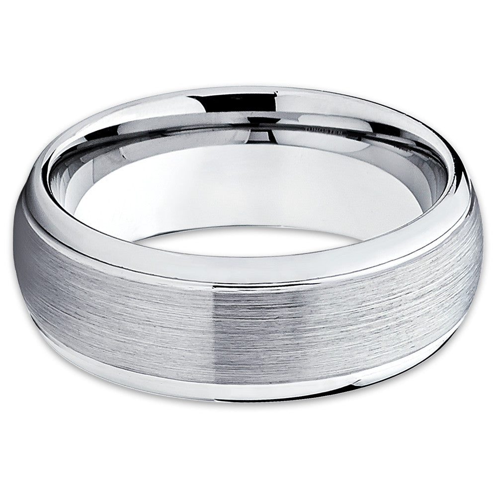 Tungsten Wedding Band - Silver Tungsten Ring - Dome Tungsten Ring - Brush - Clean Casting Jewelry