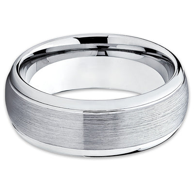 Tungsten Wedding Band - Silver Tungsten Ring - Dome Tungsten Ring - Brush - Clean Casting Jewelry