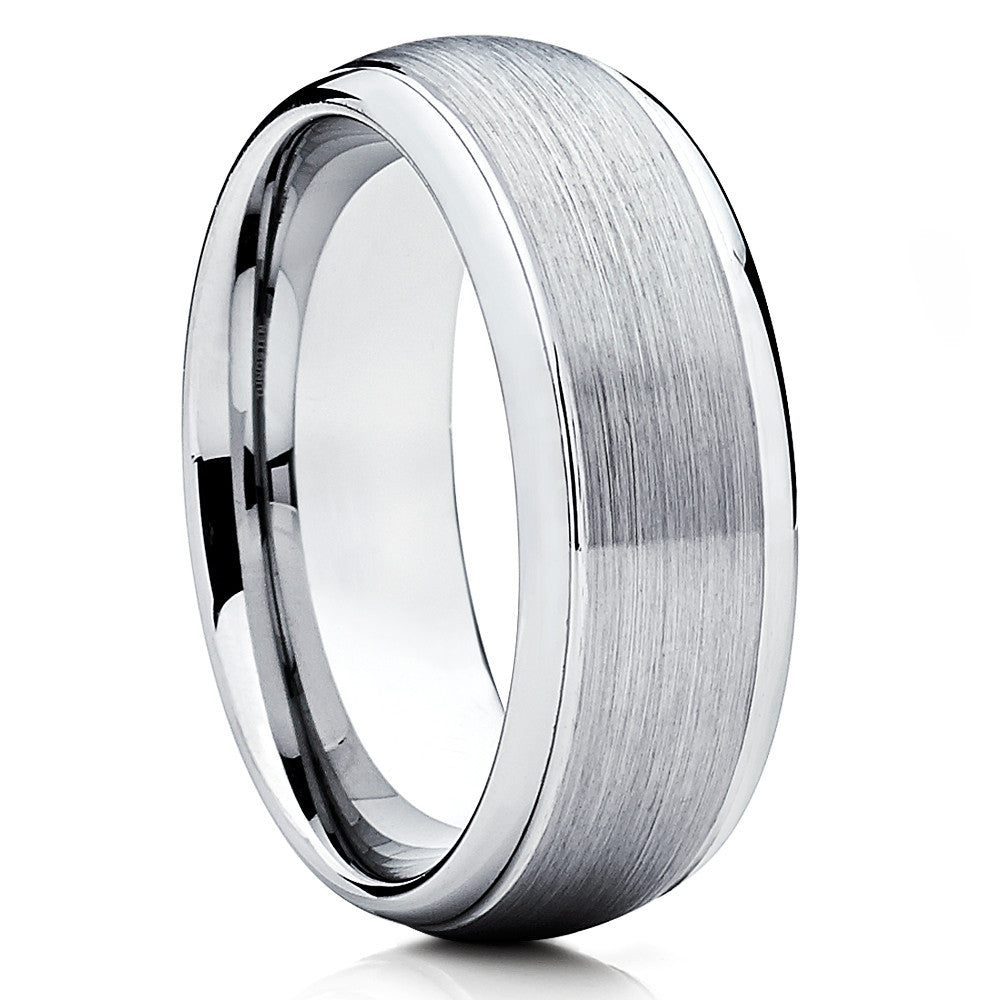 Tungsten Wedding Band - Silver Tungsten Ring - Dome Tungsten Ring - Brush - Clean Casting Jewelry