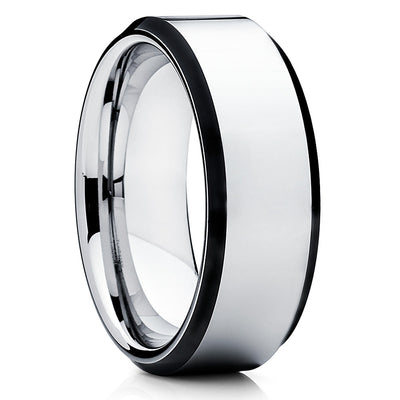 8mm - Silver Tungsten Ring - Black Tungsten - Tungsten Wedding Band - Clean Casting Jewelry
