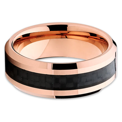 Rose Gold Tungsten Ring - Carbon Fiber Ring - Men's Wedding Band - Clean Casting Jewelry