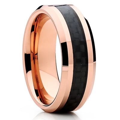 Rose Gold Tungsten Ring - Carbon Fiber Ring - Men's Wedding Band - Clean Casting Jewelry
